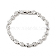 Clear Cubic Zirconia Teardrop Link Chain Bracelet, Rack Plating Brass Jewelry for Women, Cadmium Free & Lead Free, Platinum, 6-7/8 inch(17.6cm)(BJEW-E073-03P)