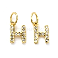 Brass Micro Pave Cubic Zirconia Pendants, with Jump Ring, Letter H, 8~9x4.5~9.5x1.5mm, Hole: 3.6mm(KK-M273-02G-H)