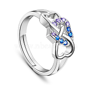 SHEGRACE Perfect Design 925 Sterling Silver Finger Ring, Heart in Infinity with Half Violet AAA Cubic Zirconia and Half Blue AAA Cubic Zirconia, Platinum, 17mm(JR341A)