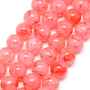 Baking Painted Crackle Glass Bead Strands, Round, Light Coral, 6mm, Hole: 1.3~1.6mm, about 133pcs/strand, 31.4 inch(DGLA-Q023-6mm-YS65)