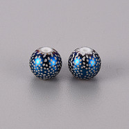 Electroplate Glass Beads, Round with Pattern, Blue Plated, 10mm, Hole: 1.2mm(EGLA-Q123-009D)
