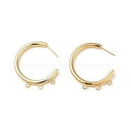 Ring Brass Stud Earring Finding, Half Hoop Earring Finding with Loops, Real 18K Gold Plated, 30x33x3mm, Hole: 1.8mm, Pin: 10x0.8mm(KK-C042-08G)