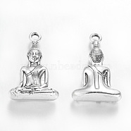 Tibetan Style Alloy Pendants, Cadmium Free & Lead Free, Buddha, for Buddha, Antique Silver, 36x23x8mm, Hole: 3mm(TIBEP-A123044-AS-LF)