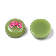 Opaque Resin Enamel Cabochons, Flat Round with Deep Pink Bowknot, Yellow Green, 14.5x5.5mm(CRES-N031-021)