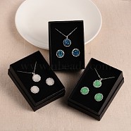 Druzy Resin Pendant Necklaces & Stud Earrings Jewelry Sets, with Rhinestone and Cardboard Jewelry Boxes, Flat Round, Mixed Color, 18.1 inch, 16x5mm, Pin: 0.7mm(SJEW-JS00847-B)