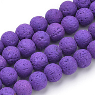 Synthetic Lava Rock Beads Strands, Dyed, Round, Blue Violet, 10mm, Hole: 1mm, about 39pcs/strand, 14.96 inch(38cm)(G-S277-10mm-06)