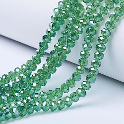 Electroplate Glass Beads Strands, Pearl Luster Plated, Faceted, Rondelle, Lime Green, 6x5mm, Hole: 1mm, about 85~88pcs/strand, 16.1~16.5 inch(41~42cm)(EGLA-A034-T6mm-A10)