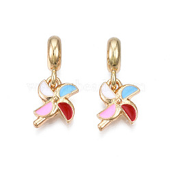 Rack Plating Alloy Enamel European Dangle Charms, Large Hole Beads, Cadmium Free & Lead Free, Light Gold, Windmill, Colorful, 22mm, Hole: 5mm, Windmill: 12x14x3mm(MPDL-N039-211)