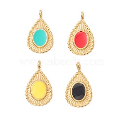 Vacuum Plating 304 Stainless Steel Enamel Pendants, Light Gold, Teardrop, Mixed Color, 22.5x13x4mm, Hole: 2.4mm(STAS-G255-05G)