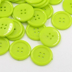 Acrylic Sewing Buttons, Plastic Shirt Buttons for Costume Design, 4-Hole, Dyed, Flat Round, Yellow Green, 25x3mm, Hole: 2mm(BUTT-E076-D-05)