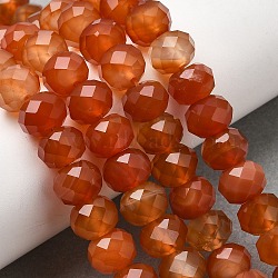 Natural Carnelian(Dyed & Heated) Beads Strands, Faceted, Rondelle, 10x6mm, Hole: 1.2mm, about 60pcs/strand, 14''(35.5cm)(G-Q194-A01-01)