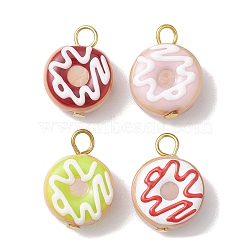 Lampwork Enamel Donut Pendant, with Iron Findings, Golden, Mixed Color, 21x15x7mm, Hole: 3.8x3.4mm, 4pcs/set(PALLOY-JF02572-S)