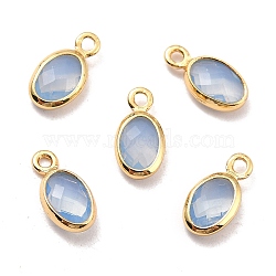 Eco-Friendly Brass with Glass Pendants,  Long-Lasting Plated, Lead Free & Cadmium Free & Nickel Free, Oval, Real 18K Gold Plated, Light Sky Blue, 9x4.5x2mm, Hole: 1.2mm(KK-K268-01J)