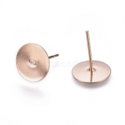 304 Stainless Steel Stud Earring Findings, Flat Pad Earring Post, Rose Gold, 12.5x10mm, Pin: 0.7mm(STAS-E484-67C-RG)