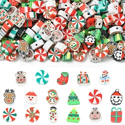 200Pcs Christmas Themes Handmade Polymer Clay Beads, Mixed Shapes, 8.5~11.5mm, Hole: 1.4~2mm(CLAY-CJ0001-95)