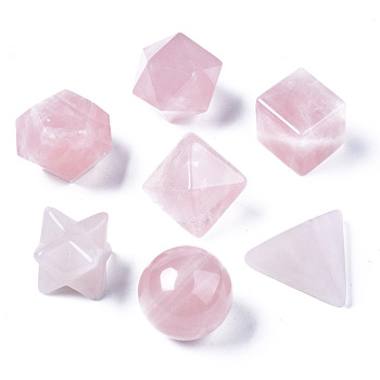 Natural Rose Quartz Beads, No Hole/Undrilled, Chakra Style, for Wire Wrapped Pendant Making, 3D Shape, Round & Cube & Triangle & Merkaba Star & Bicone & Octagon & Polygon, 13.5~21x13.5~22x13.5~20mm