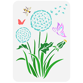 Plastic Drawing Painting Stencils Templates, for Painting on Scrapbook Fabric Tiles Floor Furniture Wood, Rectangle, Dandelion Pattern, 29.7x21cm