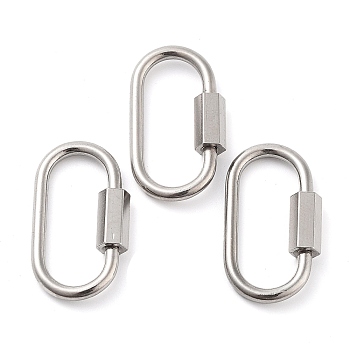 304 Stainless Steel Screw Carabiner Lock Charms, for Necklaces Making, Oval, Stainless Steel Color, 24x13x4.5mm, Screw: 7x4.5mm