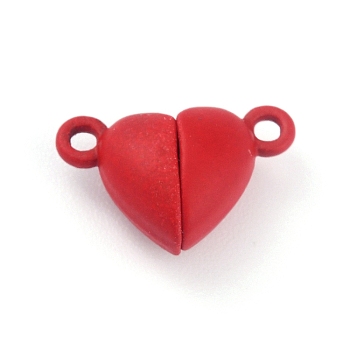Alloy Magnetic Clasps, Heart, Red, 15x9.5x6mm, Hole: 1.5mm