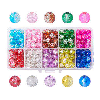 PandaHall Elite Baking Painted Crackle Glass Bead, Round, Mixed Color, 8mm, Hole: 1.1~1.6mm, about 30pcs/compartment, about 300pcs/box