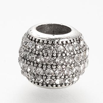 Alloy Rhinestone Beads, Large Hole Beads, Rondelle, Crystal, 11.5~12x9.5mm, Hole: 5.5mm