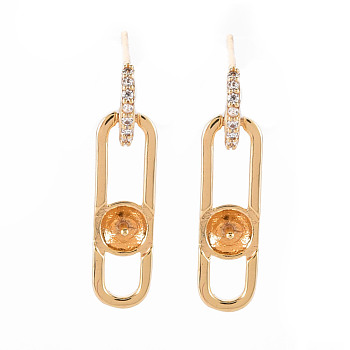 Brass Micro Pave Clear Cubic Zirconia Dangle Stud Earrings Findings, for Half Drilled Bead, Nickel Free, Real 18K Gold Plated, 25x6mm, Pin: 0.8mm, Pin: 0.9mm(for Half Drilled Beads)