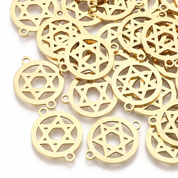 201 Stainless Steel Links connectors, Laser Cut Links, for Jewish, Flat Round with Star of David, Golden, 20x15x1mm, Hole: 1.8mm