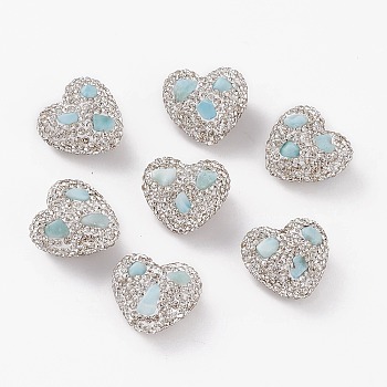 Handmade Polymer Clay Rhinestone Beads, with Larimar, Heart, Crystal, 18.9~19.8x20.2~20.6x9.9~10.2mm, Hole: 1mm