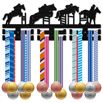 Fashion Wood Medal Hanger Holder, 2 Line Display Wall Rack, with Screws & Anchor Plug, Equestrian, Sports, 150x400mm, Hole: 5mm