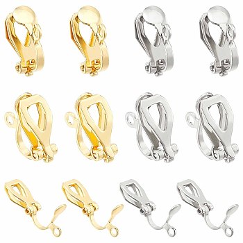 40Pcs 2 Colors 304 Stainless Steel Clip-on Earring Findings, with Horizontal Loops, Golden & Stainless Steel Color, 12x6x9mm, Hole: 1.2mm, 20Pcs/color