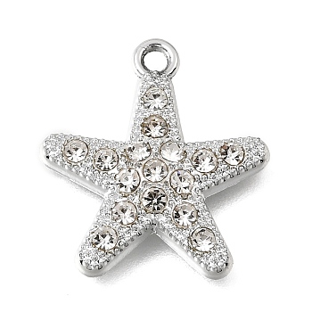 UV Plating Alloy Crystal Rhinestone Pendants, Star Charms, Platinum, 21x18x4mm, Hole: 1.8mm