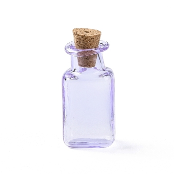Rectangle Miniature Glass Bottles, with Cork Stoppers, Empty Wishing Bottles, for Dollhouse Accessories, Jewelry Making, Lilac, 12x14x34mm