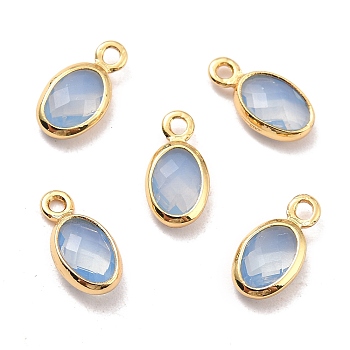 Eco-Friendly Brass with Glass Pendants,  Long-Lasting Plated, Lead Free & Cadmium Free & Nickel Free, Oval, Real 18K Gold Plated, Light Sky Blue, 9x4.5x2mm, Hole: 1.2mm
