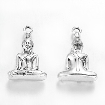 Tibetan Style Alloy Pendants, Cadmium Free & Lead Free, Buddha, for Buddha, Antique Silver, 36x23x8mm, Hole: 3mm