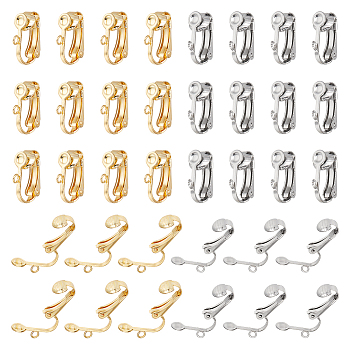 40Pcs 2 Colors 304 Stainless Steel Clip-on Earrings Findings, with Horizontal Loops, for Non-pierced Ears, Golden & Stainless Steel Color, 16x12x7.5mm, Hole: 1.8mm, 20Pcs/color