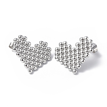 304 Stainless Steel Heart Stud Earrings for Women, Stainless Steel Color, 18x20mm, Pin: 0.8mm
