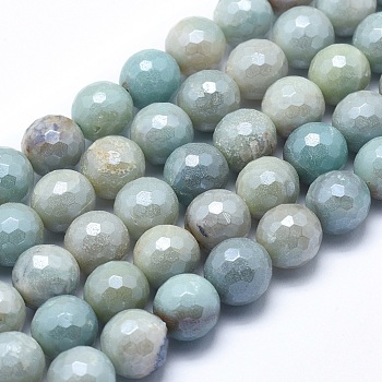 Natural Amazonite Beads Strands, Round, Faceted, 6mm, Hole: 1mm, about 64~65pcs/strand, 15.1~15.5 inch(38.5~39.5cm)