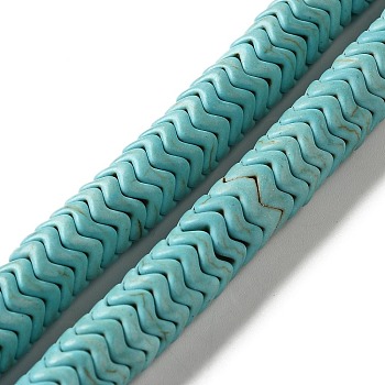 Synthetic Turquoise Dyed Beads Strands, Wavy Shape, Turquoise, 10x4mm, Hole: 1.2mm, about 131pcs/strand, 15.04''(38.2cm)