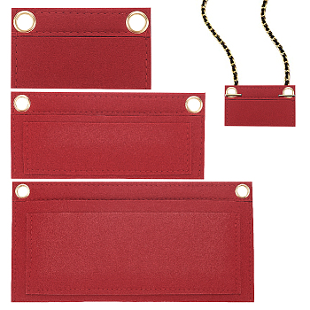 WADORN 3Pcs 3 Style Wool Felt Purse Organizer Insert, Mini Handbag Shaper Premium Felt, Bag Accessories, Rectangle, Dark Red, 9.2~25x5.4~12.4x0.35~1.2cm, Hole: 9.5mm, 1pc/style