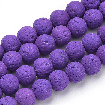 Synthetic Lava Rock Beads Strands, Dyed, Round, Blue Violet, 10mm, Hole: 1mm, about 39pcs/strand, 14.96 inch(38cm)