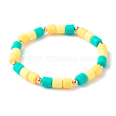Handmade Polymer Clay Beads Stretch Bracelets Sets, with Brass Beads and Acrylic Enamel Beads, Happy, Yellow, Inner Diameter