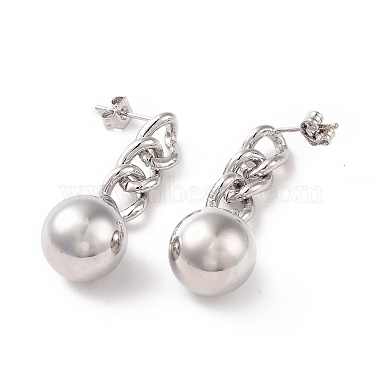 Brass Round Dangle Stud Earrings for Women(EJEW-C008-30P)-2