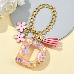 Flower Alloy Enamel & Resin Letter Cup Charms, with Alloy Lobster Claw Clasps and Chain, Letter D, 185mm(HJEW-YW00073-04)