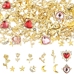 Alloy Cabochons, Nail Art Decoration Accessories, Mixed Shapes, Golden, 5~14.5x4.5~11x0.8~4.5mm, 128pcs/set(MRMJ-SC0001-39)