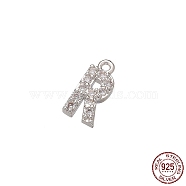 Real Platinum Plated Rhodium Plated 925 Sterling Silver Micro Pave Clear Cubic Zirconia Charms, Initial Letter, Letter R, 9.5x4.5x1.5mm, Hole: 0.9mm(STER-P054-10P-R)