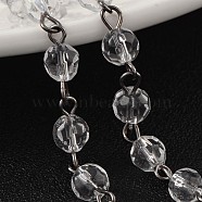 Handmade Faceted Round Transparent Glass Beads Chains for Necklaces Bracelets Making, with Gunmetal Tone Brass Eye Pin, Unwelded, Clear, 39.3 inch, about 88pcs/strand(AJEW-JB00153-01)