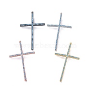 Brass Micro Pave Cubic Zirconia Pendants, Cross, Sky Blue, Mixed Color, 37x22.5x2mm, Hole: 1.5x4mm(ZIRC-G157-16-03)