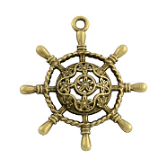 Tibetan Style Alloy Pendants, Ship's Wheel, Cadmium Free & Nickel Free & Lead Free, Antique Bronze, 38x34x5mm, Hole: 2.5mm(TIBEP-2649-AB-FF)