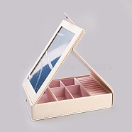 Wood Jewelry Boxes, Covered with Imitation Leather, Velours, Mirror, Rectangle, White, 24.3x18x5.7cm(LBOX-L002-E02)
