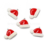 Opaque Resin Pendants, with Platinum Tone Iron Loops, Christmas Hat, Red, 34.5x23.5x5.5mm, Hole: 2mm(RESI-D055-007P)